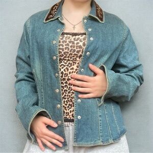 Christopher & Banks Blue Denim Jacket with Green Paisley Lining